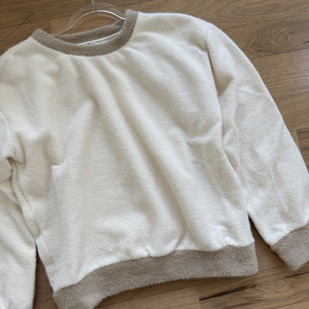 Maeve Cozy Ringer Sweatshirt Women S Ivory Beige Trim $118 New with tags - Picture 2 of 10